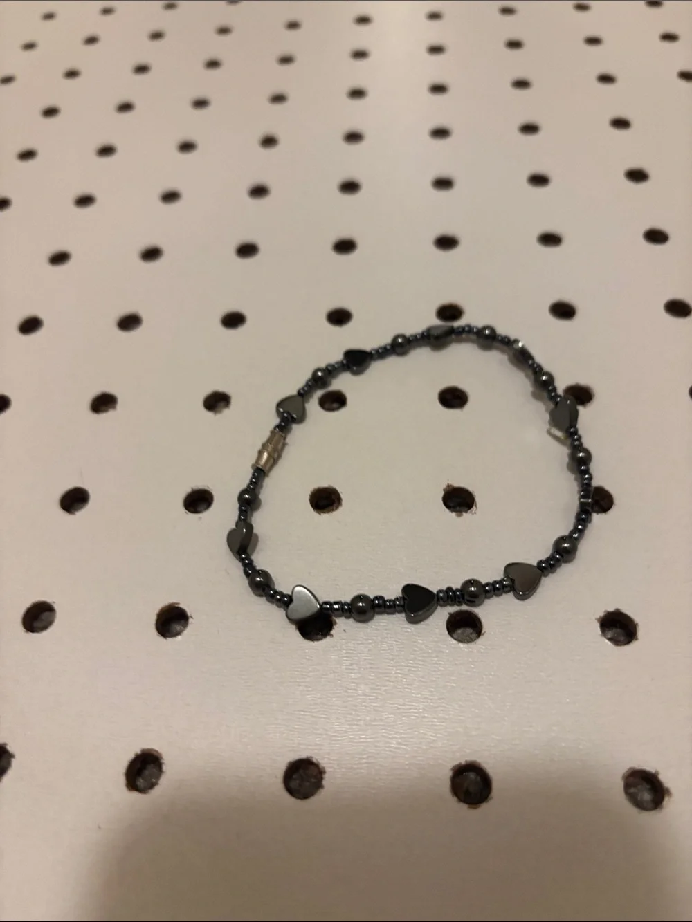 Kids Heart Bead Bracelet in Dark Gray - Cute Stretch Bracelet